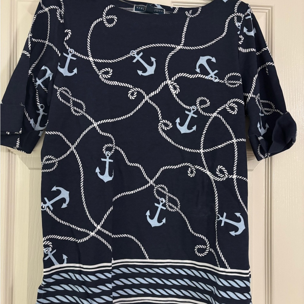 Karen Scott Navy Anchor Print Short Sleeve Top